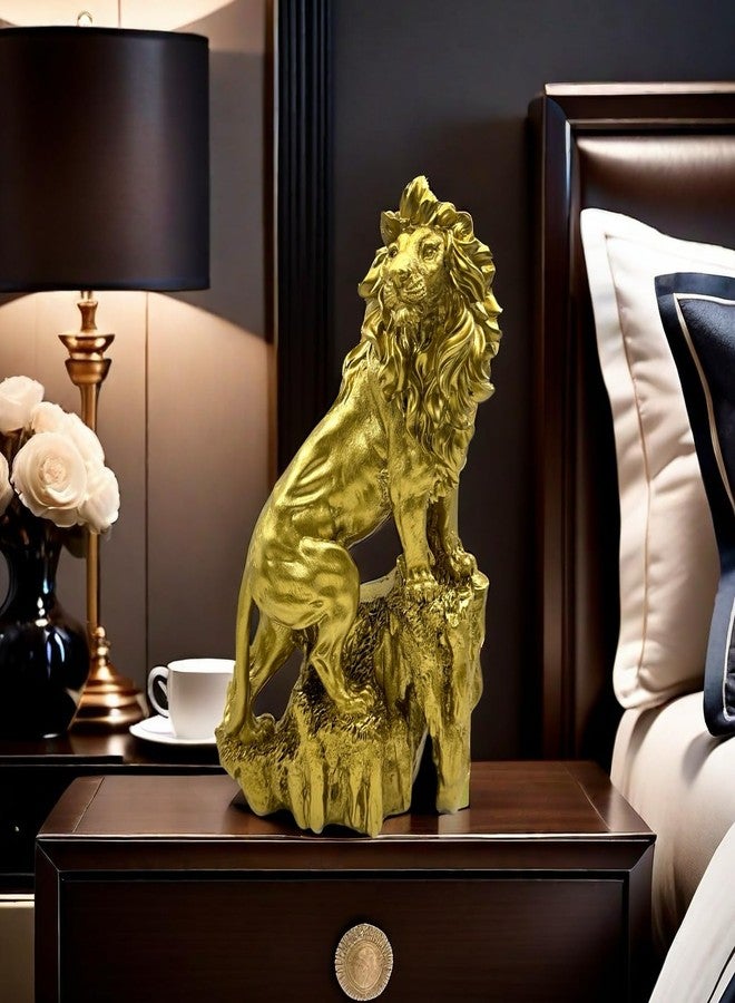 SHTWX Strong Lion Statue Figurine Sculpture Resin Collectible Gifts for Lion Lover Office Home Decor Desk Accessories Decoration Garden Figurines Outdoor Decor Gold - Image 3
